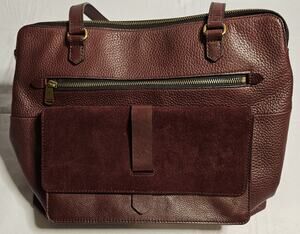 Fossil Kinley Shopper Tote Claret Red Leather Suede Large Shoulder Bag Purse